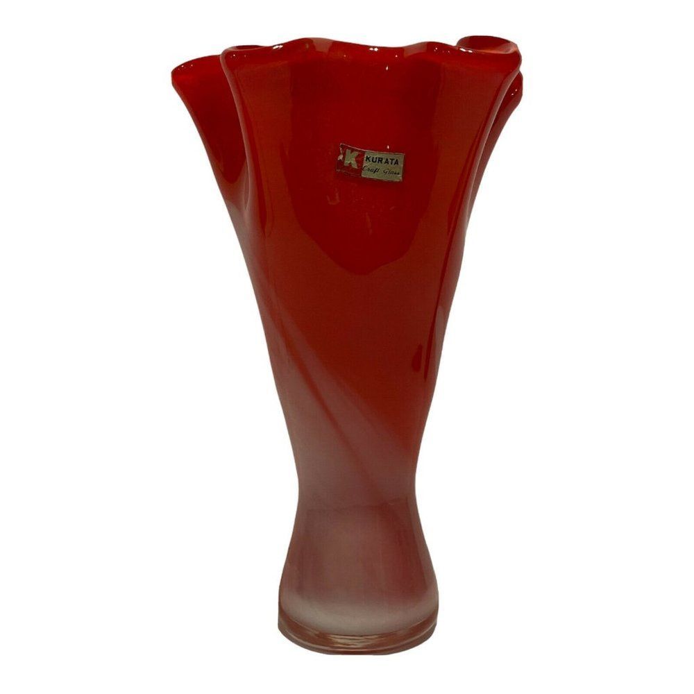 Vtg  Joetsu glass Company Layered Umbre Red Kurata Craft glass swung vase Heavy